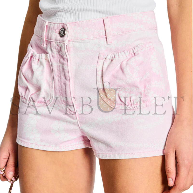 ch**el coco beach pink and white De*1m shorts with cc logo print